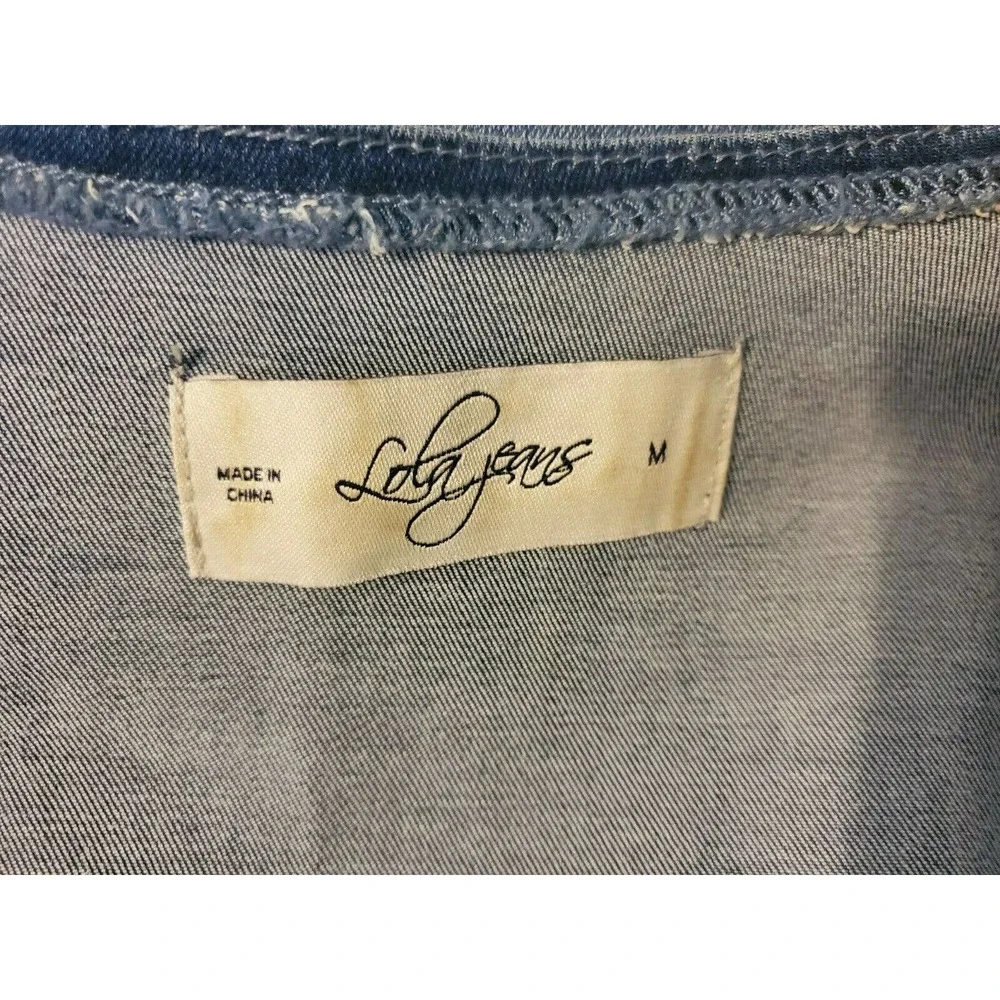 Lola Jeans Sleeveless Lace-Up Blue Stretch Denim Knee-Length Dress Sz M EUC - Picture 4 of 5